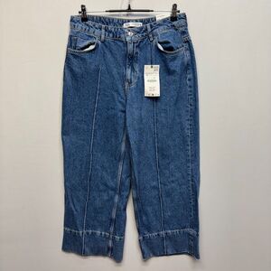NWT Zara Women High Rise Wide Leg Cropped Jeans Size 10 Blue Denim C087 -19